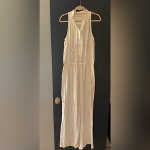 Sunner 100% Silk White Ivory Wide Leg Pant Suit Romper Jumpsuit MEDIUM